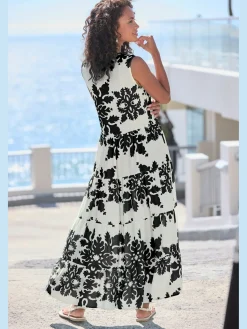 Robe longue col v à bordure