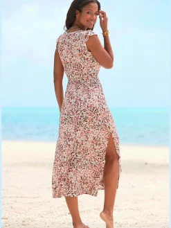 Robe longue col v chevauchant avec bouton-pression