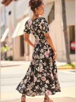 Robe longue col v profond