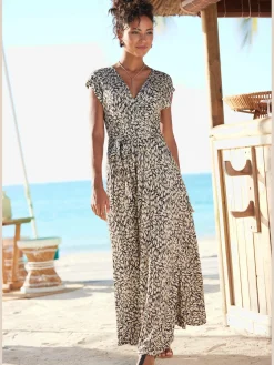 Robe longue encolure effet cache-cœur