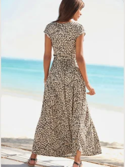 Robe longue encolure effet cache-cœur