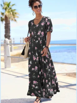 Robe longue encolure en v dégagée