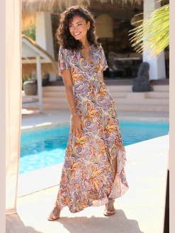 Robe longue encolure en v chevauchante devant