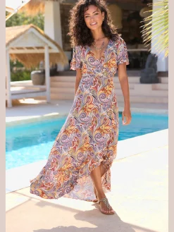 Robe longue encolure en v chevauchante devant