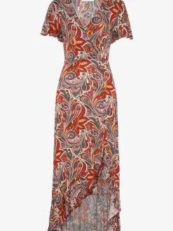 Robe longue encolure en v chevauchante devant