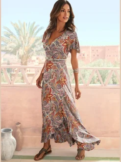 Robe longue encolure en v chevauchante devant