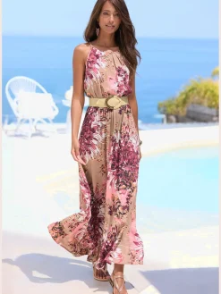 Robe longue encolure légèrement froncée devant