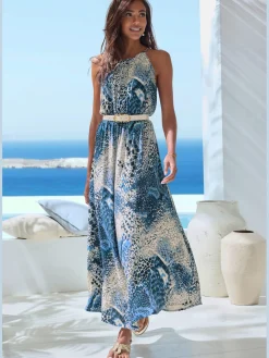 Robe longue encolure ronde légèrement froncée