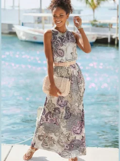 Robe longue encolure ronde avec fermeture boutonnée dans le cou