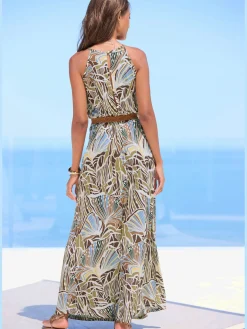 Robe longue encolure ronde légèrement froncée