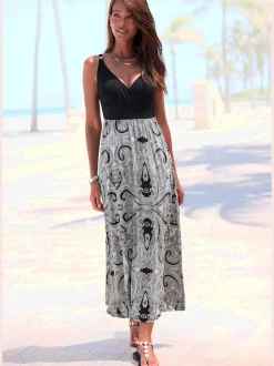 Robe longue haut uni avec encolure en v