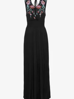 Robe longue imprimé imitation broderie sur le haut