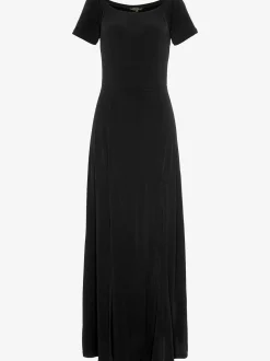 Robe longue robe carmen à manches courtes, jambes fendues