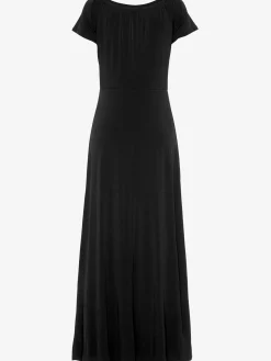 Robe longue robe carmen à manches courtes, jambes fendues