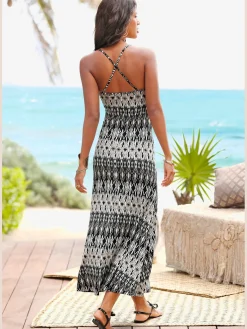 Robe longue robe en jersey à encolure ronde dégagée