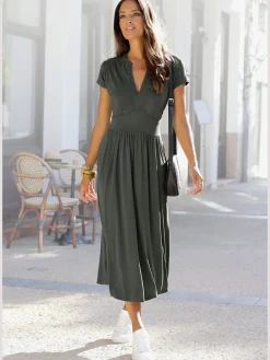 Robe mi-longue minirobe avec glissière devant