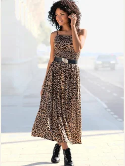 Robe mi-longue robe longueur mollet avec imprimé léopard