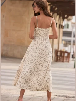 Robe mi-longue robe longueur mollet avec imprimé à pois