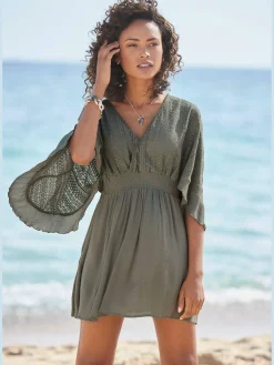 Robe tunique col v chevauchant
