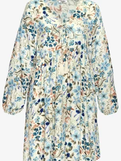 Robe tunique encolure en v profonde avec ruban décoratif et houppes
