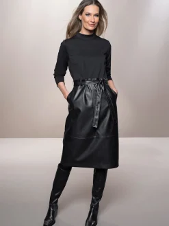 Robe évasée mélange de matières tendance