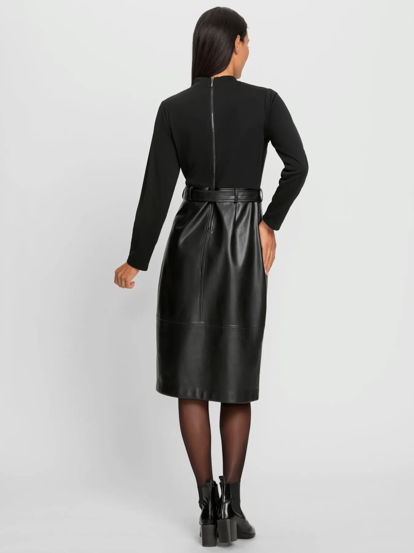 Robe évasée mélange de matières tendance