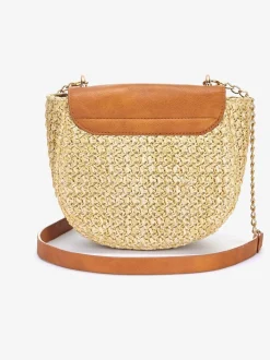 Sac à main en imitation raphia avec détails chaînes couleur or sur la bandoulière