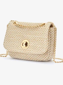 Sac en bandoulière petite poche intérieure avec glissière en imitation raphia
