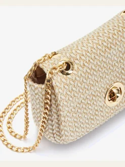 Sac en bandoulière petite poche intérieure avec glissière en imitation raphia