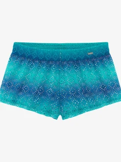 Short de bain broderie ajourée tendance avec dégradé de couleurs