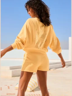 Short en matière sweat short sweat avec ruban à coulisse élastique