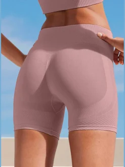 Short technique short sans coutures avec structure côtelée et effet moulant