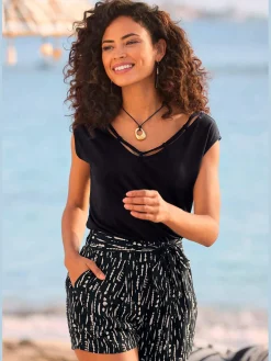 Short tissé ceinture élastique confortable