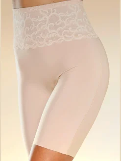 Slips modelants panty long féminin et modelant avec large ceinture en dentelle