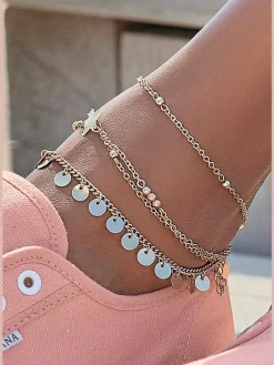 Superbe chaîne de cheville multi-rangées avec pendentifs