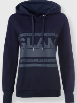 Sweatshirt à capuche motif imprimé avec pierres brillantes fantaisie