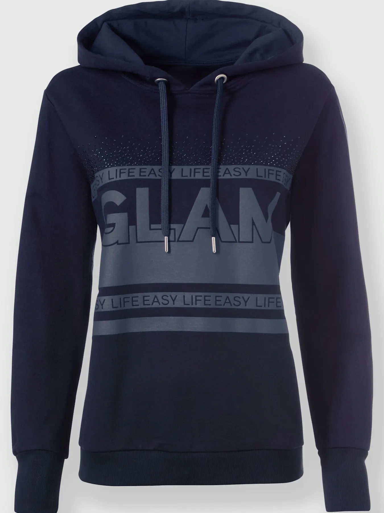 Sweatshirt à capuche motif imprimé avec pierres brillantes fantaisie