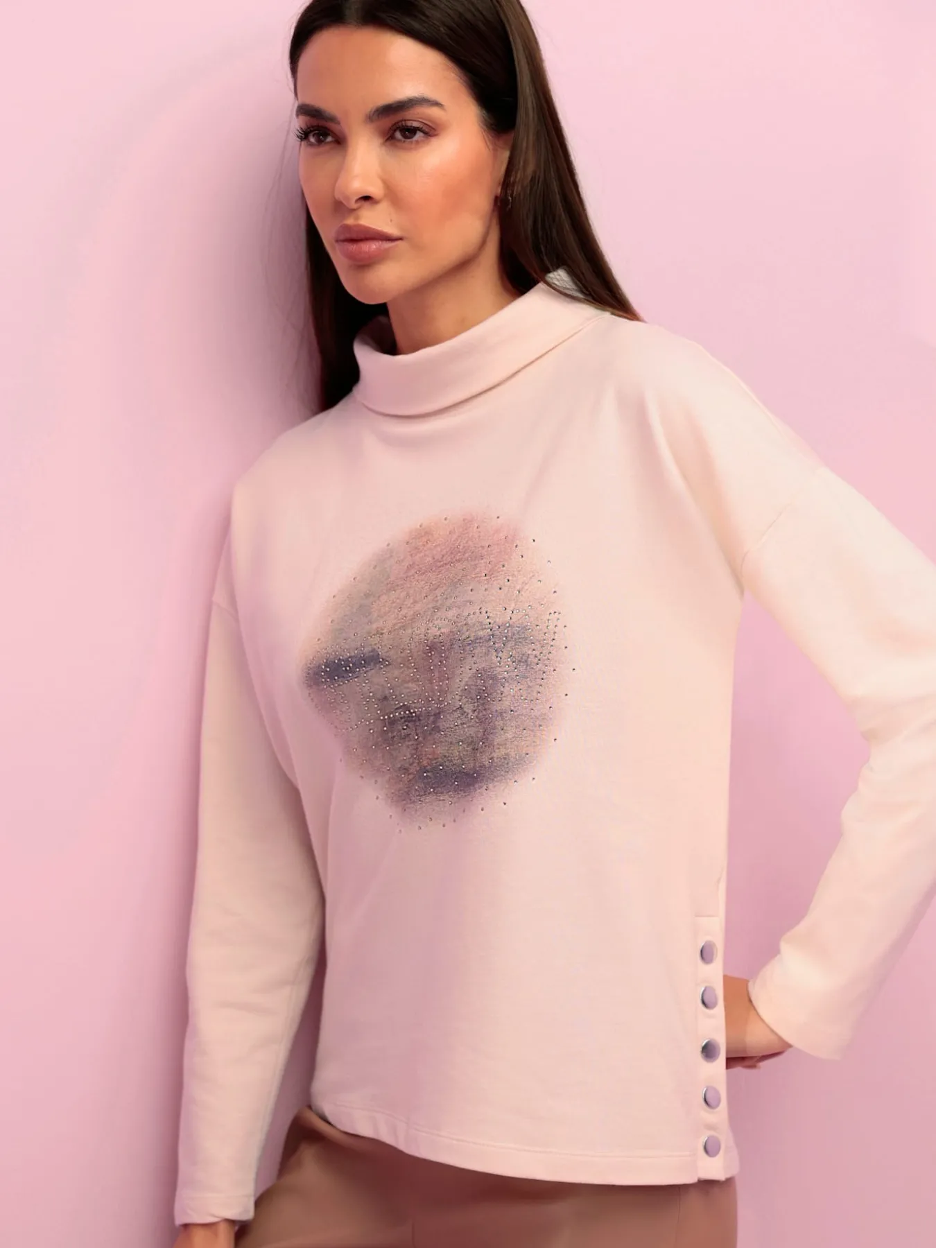 Sweatshirt imprimé avec pierres brillantes fantaisie