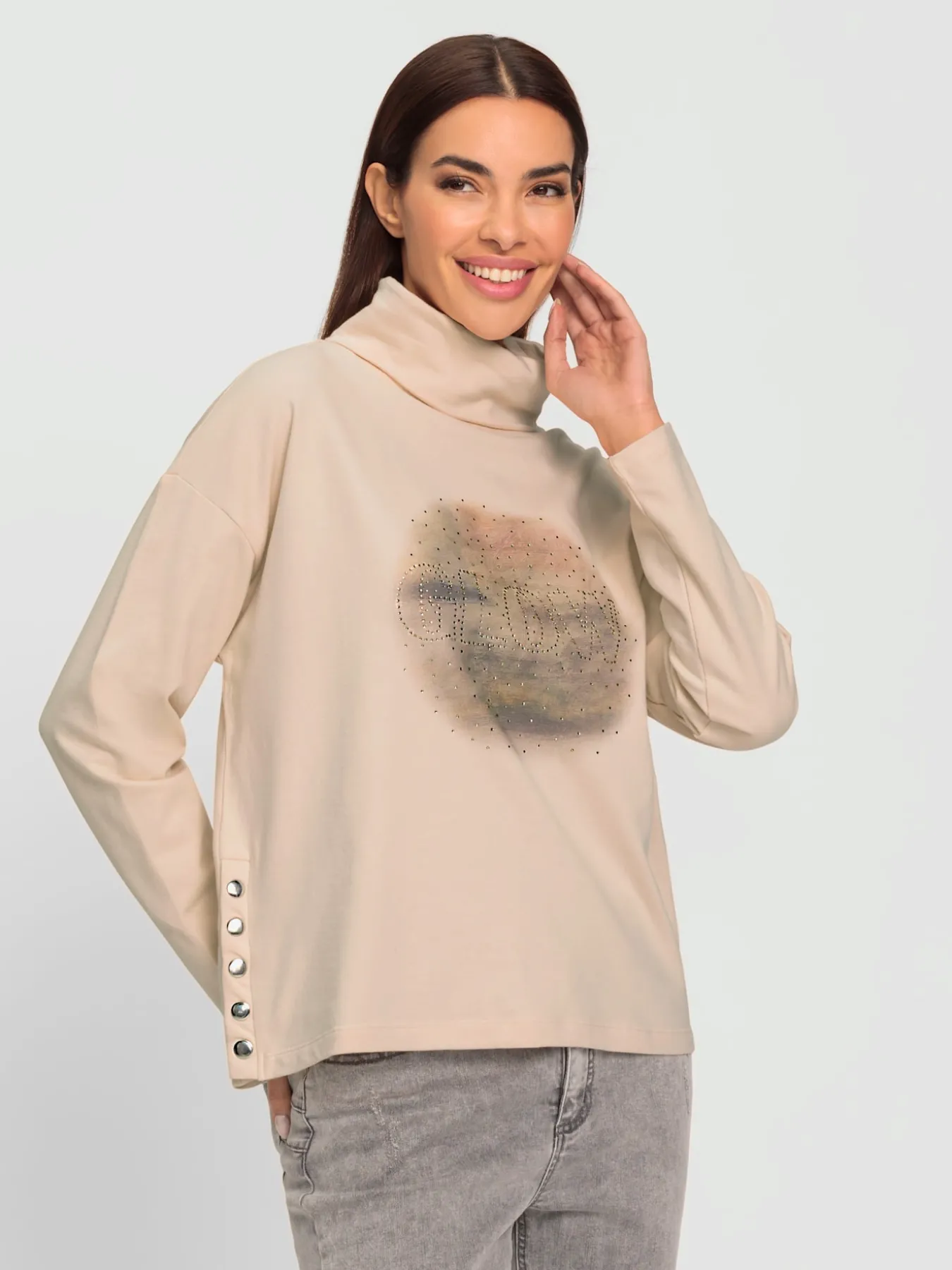 Sweatshirt imprimé avec pierres brillantes fantaisie