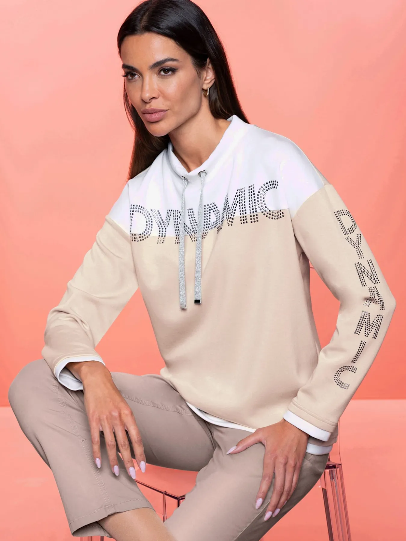 Sweatshirt inscription avec petites pierres brillantes fantaisie