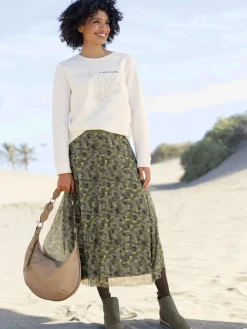 Sweatshirt jolie broderie florale avec perles décoratives