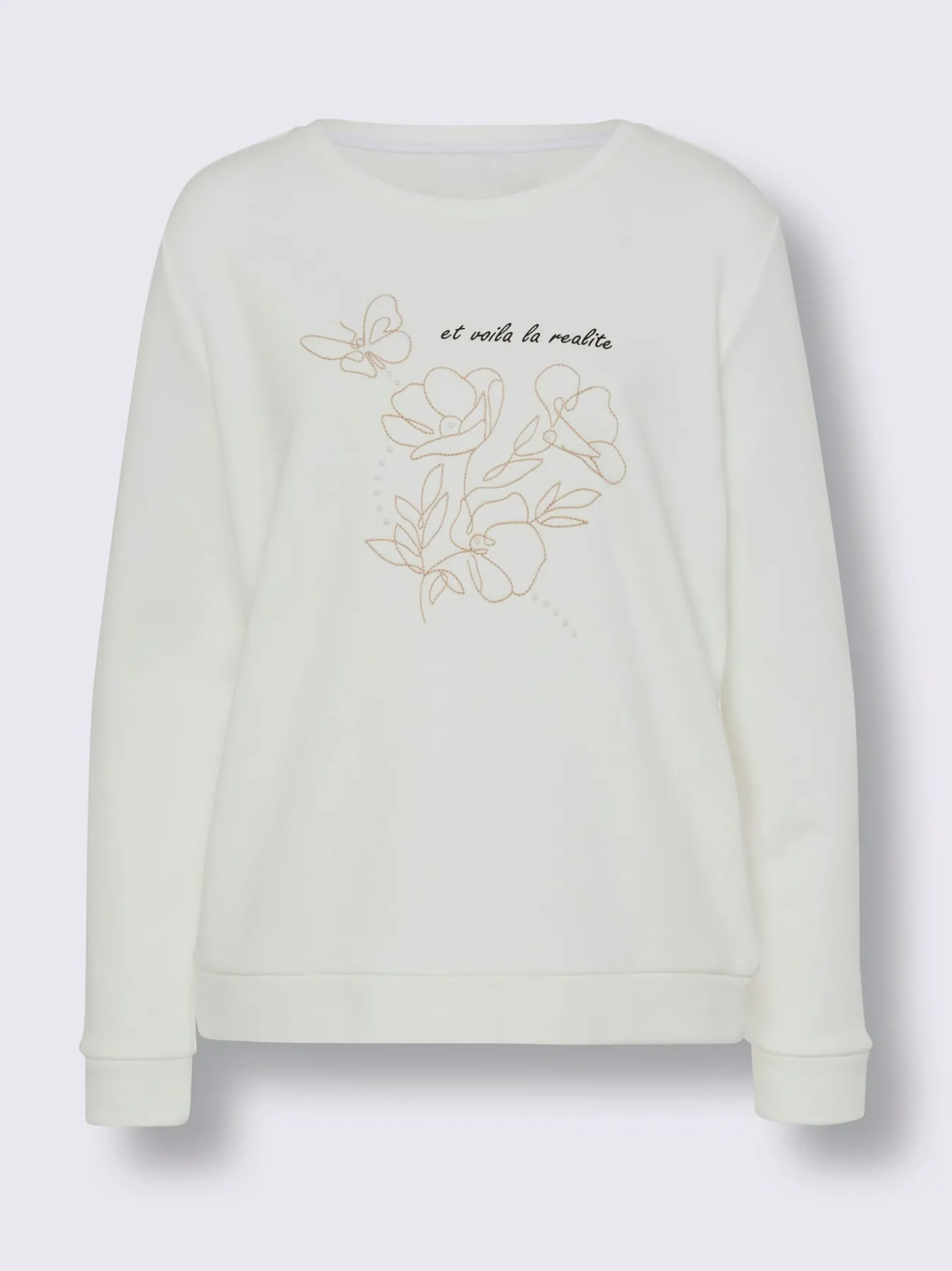 Sweatshirt jolie broderie florale avec perles décoratives
