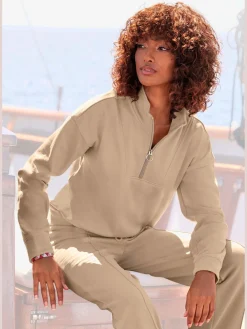 Sweat-shirt pull camionneur avec glissière et col haut