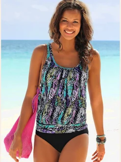 Tankini ample imprimé plumes tendance