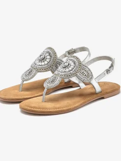 Tongs sandales avec petites pierres fantaisie et perles décoratives