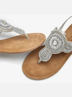 Tongs sandales avec petites pierres fantaisie et perles décoratives
