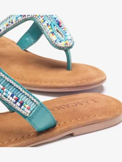 Tongs style ethnique tendance et perles décoratives brillantes et élégantes