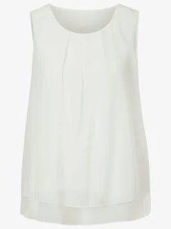 Top femme évasé avec encolure ronde plissée