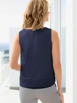 Top femme évasé avec encolure ronde plissée