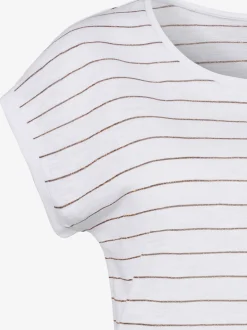 T-shirt à col rond bandes en lurex couleur cuivre